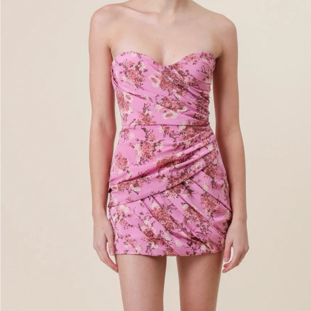 Line and Dot, Bloom Floral Strapless Minidress, Size M, Floral Pattern